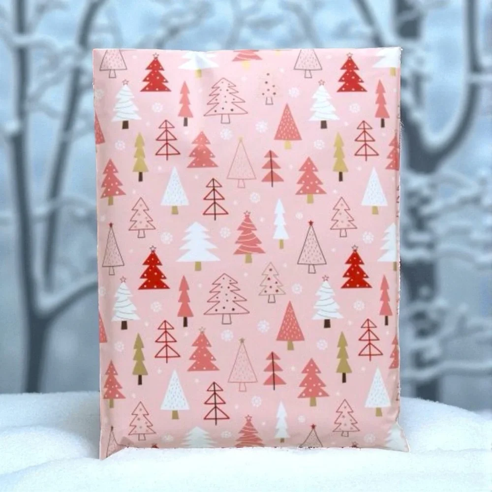 Pink Christmas Trees Poly Mailers 14x17 Pack of 25